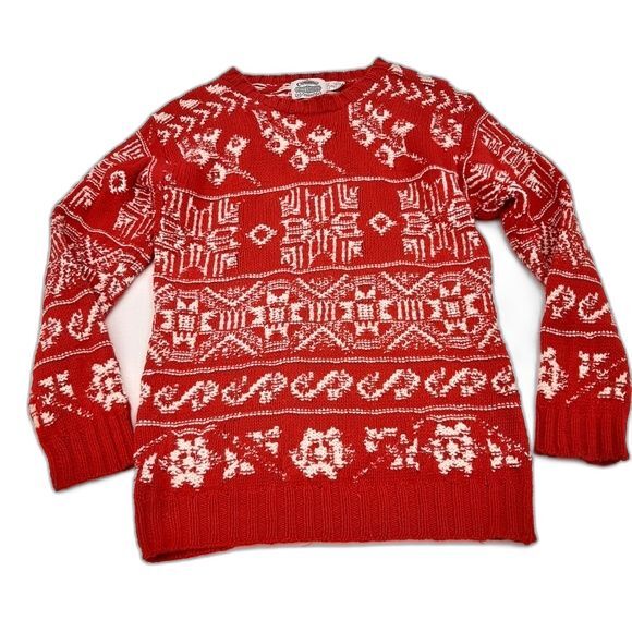 Vintage Ugly Sweater Cambridge Dry Goods Knit Red Cotton Snowflake Holiday Small - Picture 9 of 16